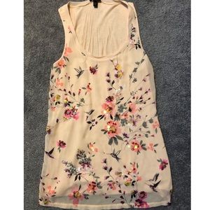 Express Peach w Sheer Beaded Floral Overlay Top